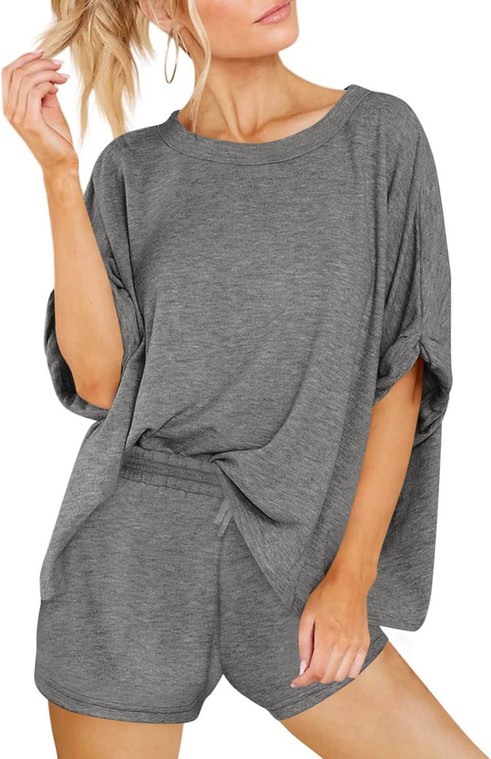 imageTankaneo Womens 2 Piece Lounge Sets Oversized Short Sleeve Tshirts Drawstring Shorts Pajamas Summer OutfitsDark Grey