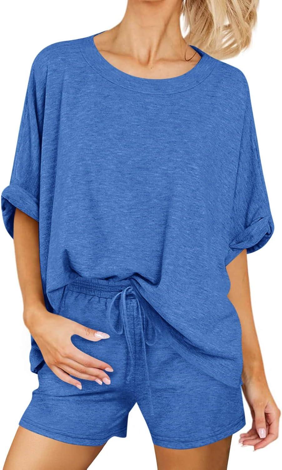 imageTankaneo Womens 2 Piece Lounge Sets Oversized Short Sleeve Tshirts Drawstring Shorts Pajamas Summer OutfitsRoyal Blue