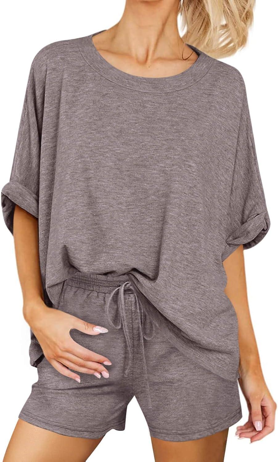 imageTankaneo Womens 2 Piece Lounge Sets Oversized Short Sleeve Tshirts Drawstring Shorts Pajamas Summer OutfitsTaupe