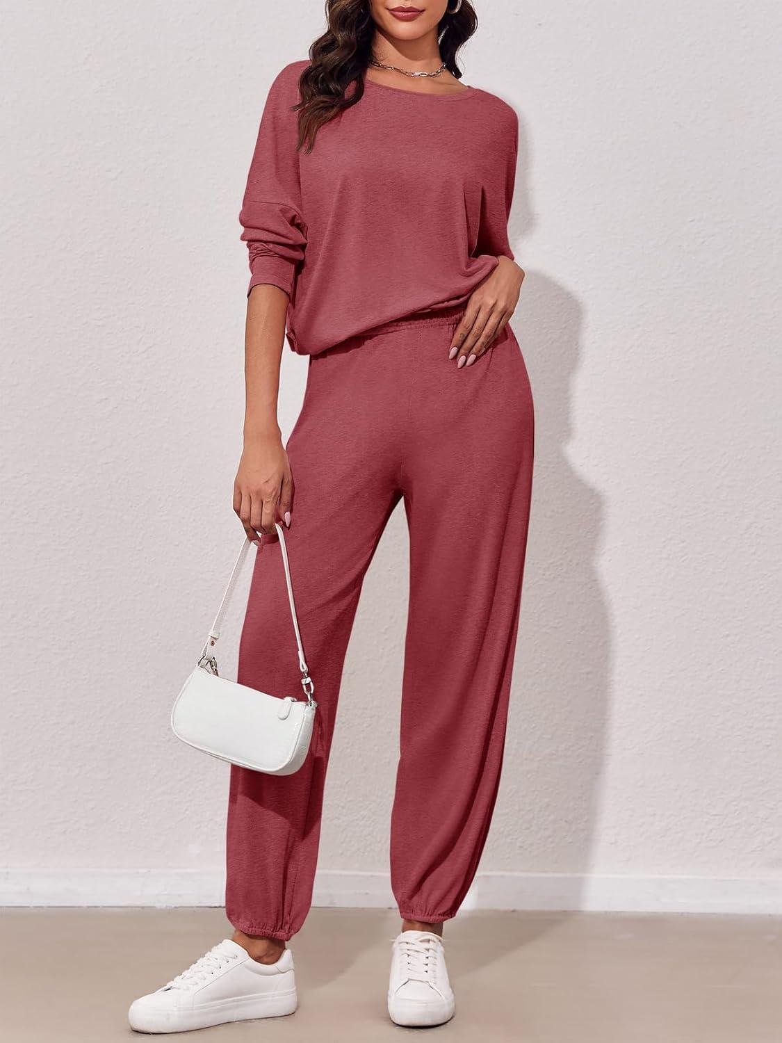 imageTankaneo Womens 2 Piece Outfits Lounge Sets Casual Long Sleeve Crewneck Pullover Sweatshirt Jogger Sweatpants Tracksuit SetBurgundy