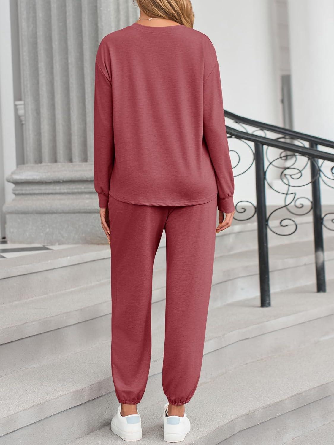 imageTankaneo Womens 2 Piece Outfits Lounge Sets Casual Long Sleeve Crewneck Pullover Sweatshirt Jogger Sweatpants Tracksuit SetBurgundy