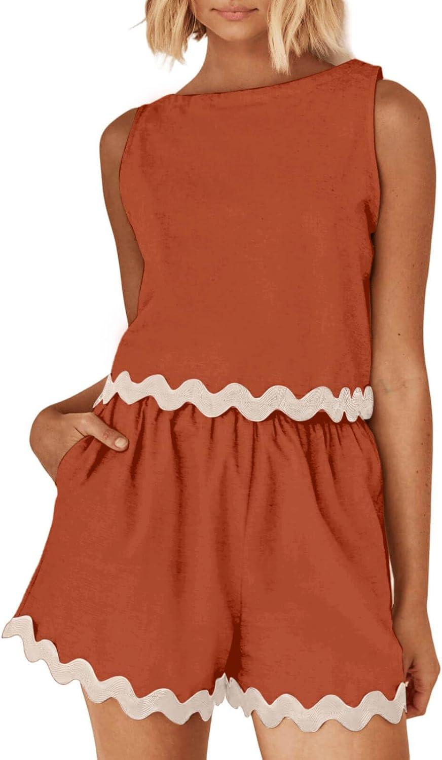 imageTankaneo Womens 2 Piece Vacation Outfits Lounge Sets Casual Cropped Tank Tops Shorts Matching SetCaramel