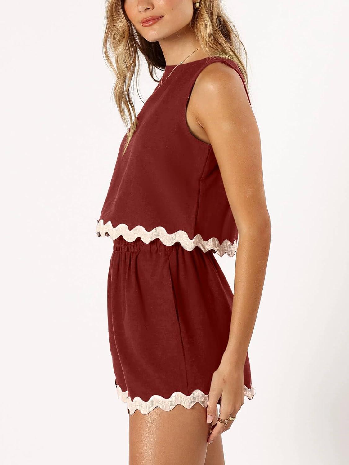 imageTankaneo Womens 2 Piece Vacation Outfits Lounge Sets Casual Cropped Tank Tops Shorts Matching SetWine Red