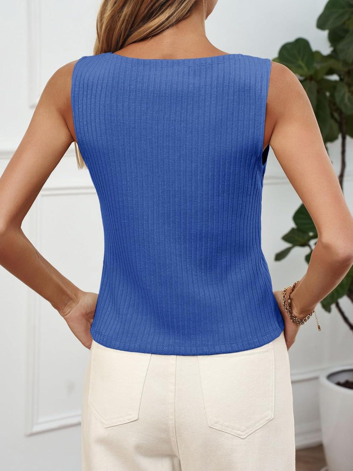 imageTankaneo Womens Button Down Ribbed Tank Tops Cropped Cute Y2k Vest Tops 2025 Summer Going Out OutfitsBlue