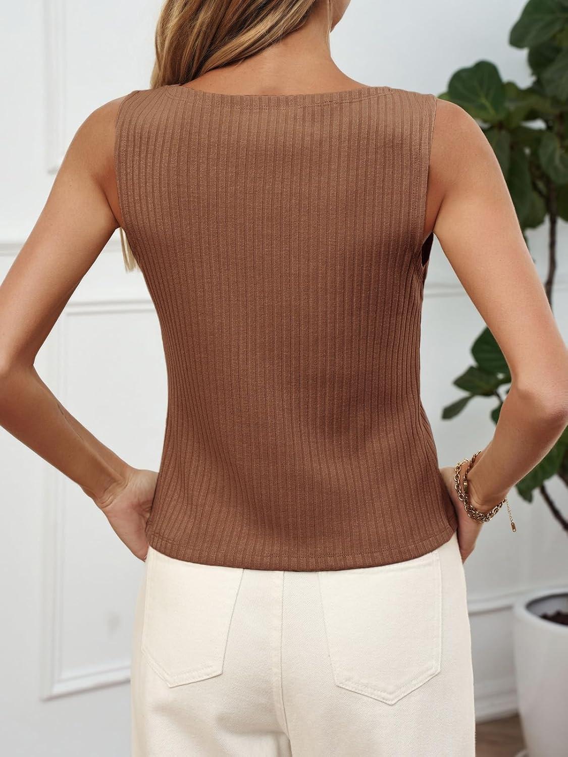 imageTankaneo Womens Button Down Ribbed Tank Tops Cropped Cute Y2k Vest Tops 2025 Summer Going Out OutfitsBrown