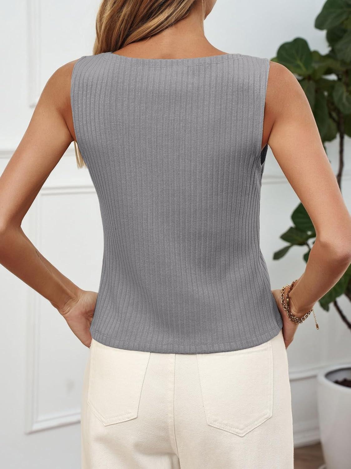 imageTankaneo Womens Button Down Ribbed Tank Tops Cropped Cute Y2k Vest Tops 2025 Summer Going Out OutfitsGrey