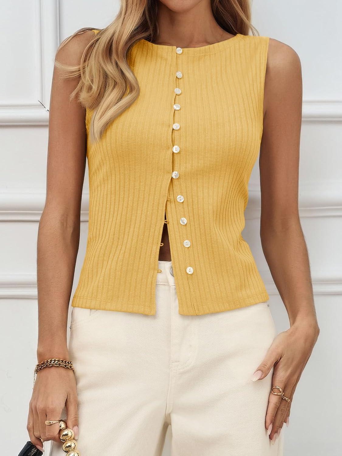 imageTankaneo Womens Button Down Ribbed Tank Tops Cropped Cute Y2k Vest Tops 2025 Summer Going Out OutfitsYellow