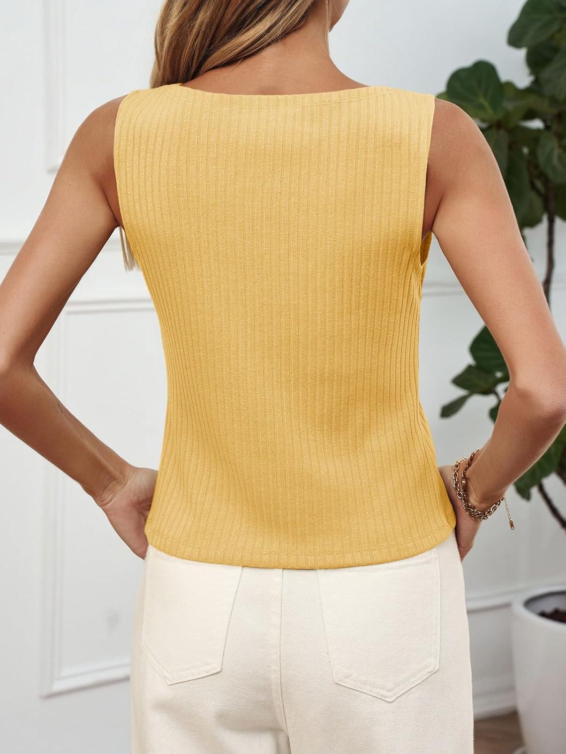 imageTankaneo Womens Button Down Ribbed Tank Tops Cropped Cute Y2k Vest Tops 2025 Summer Going Out OutfitsYellow