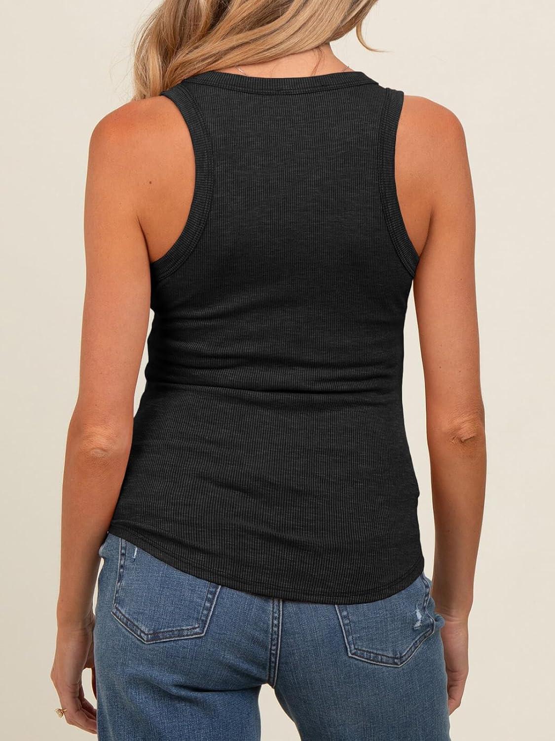 imageTankaneo Womens Maternity Tank Tops Sleeveless V Neck Ribbed Knit Shirts Fitted Summer Casual Curved Hem Pregnancy ClothesBlack