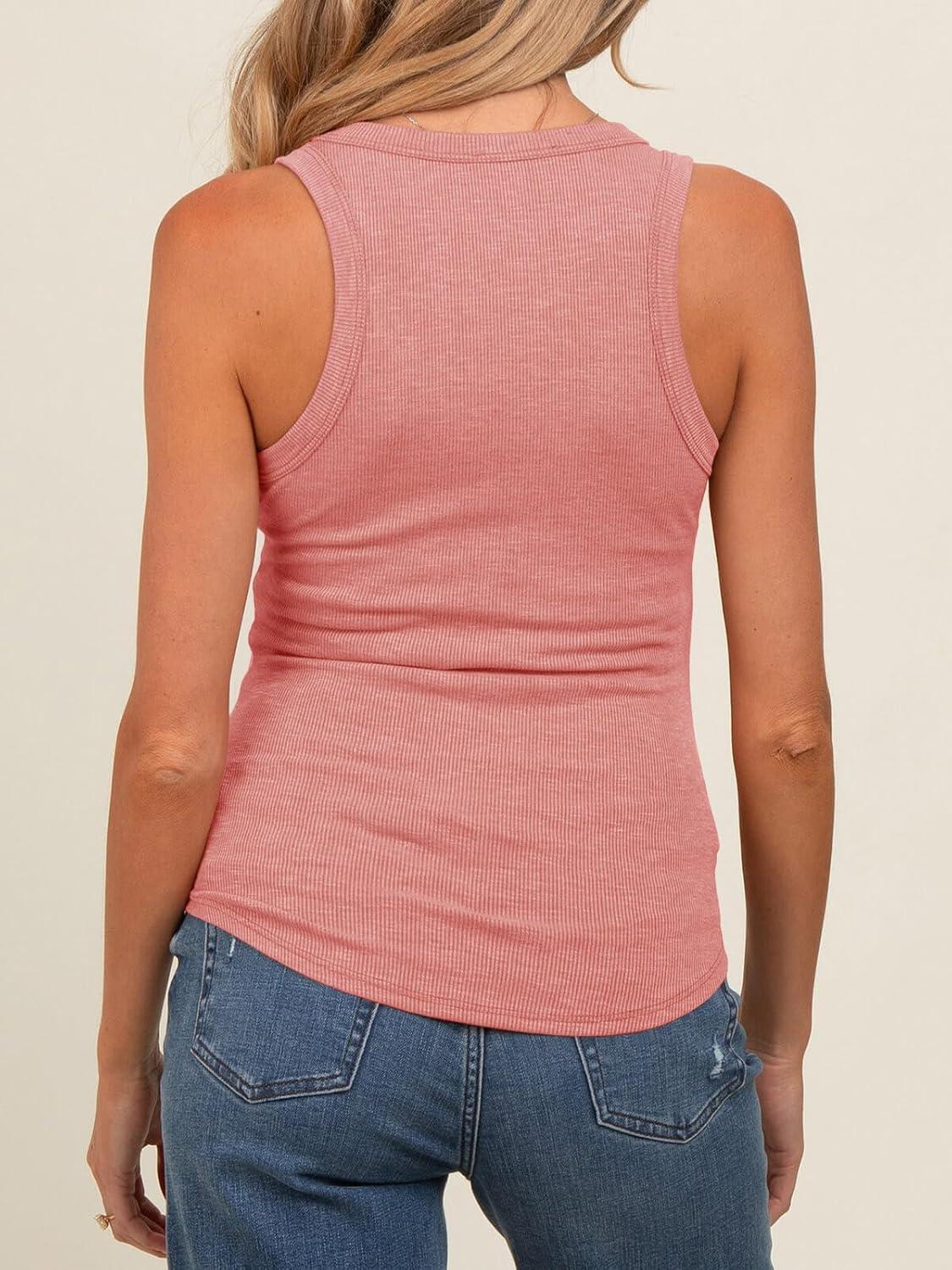 imageTankaneo Womens Maternity Tank Tops Sleeveless V Neck Ribbed Knit Shirts Fitted Summer Casual Curved Hem Pregnancy ClothesOrange Red