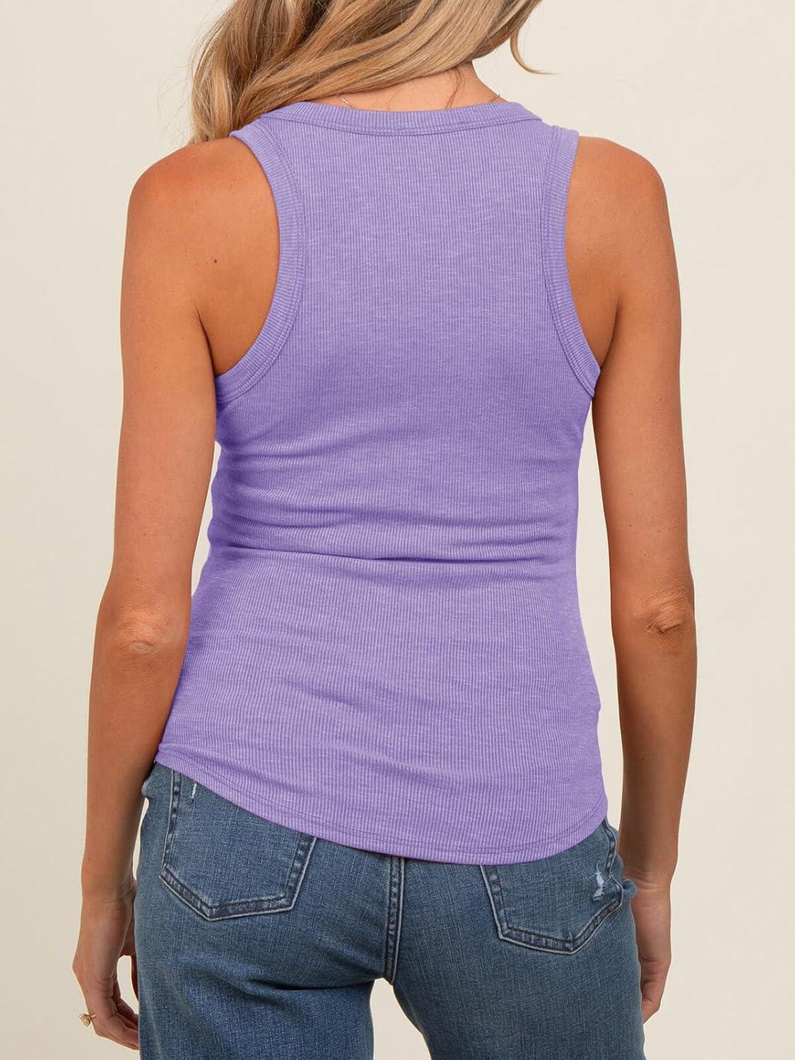 imageTankaneo Womens Maternity Tank Tops Sleeveless V Neck Ribbed Knit Shirts Fitted Summer Casual Curved Hem Pregnancy ClothesPurple