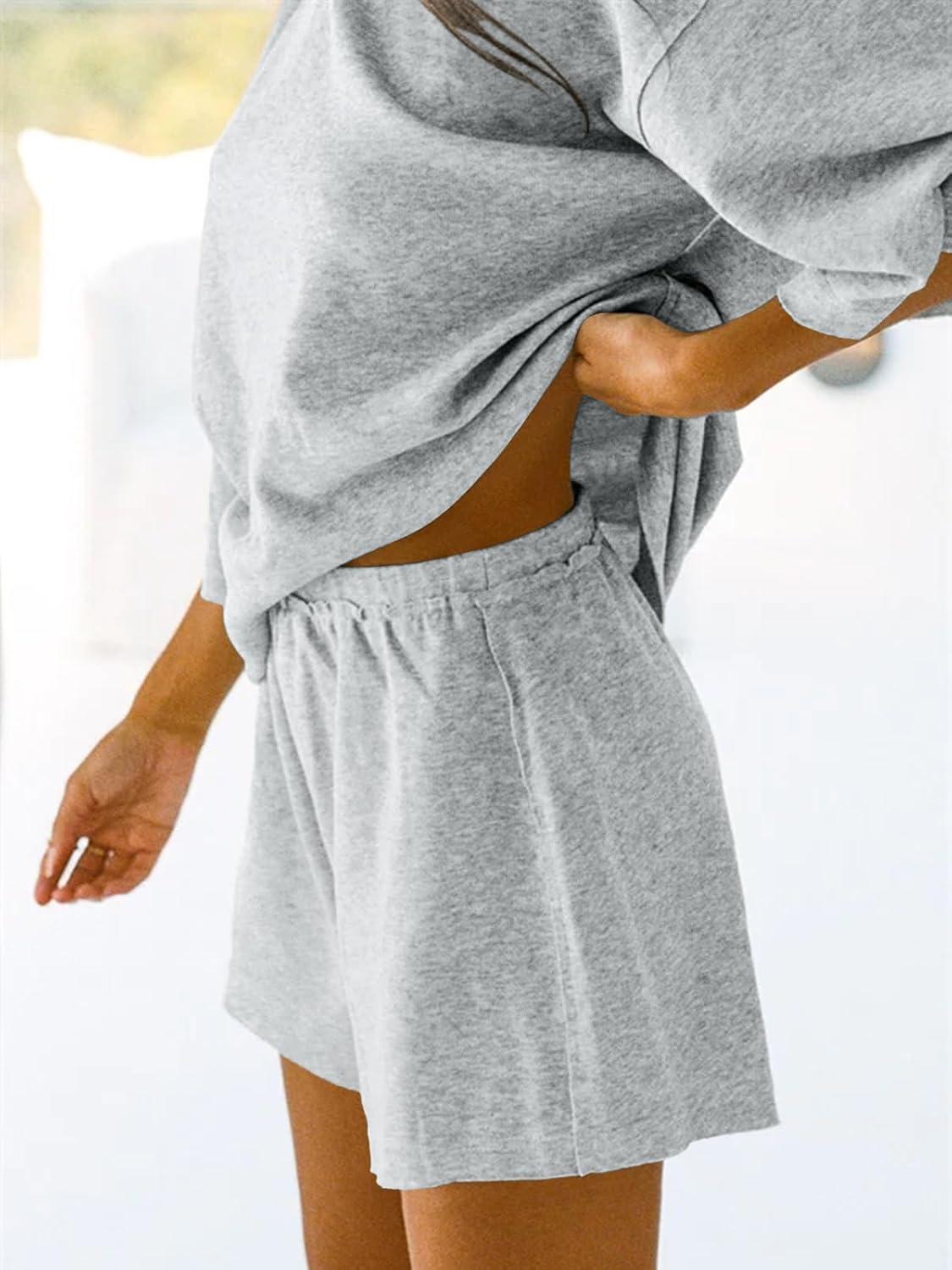 imageTankaneo Womens Pajama Sets 34 Sleeve Oversized Tops and Elastic Waist Shorts Lounge Sets LoungewearGrey