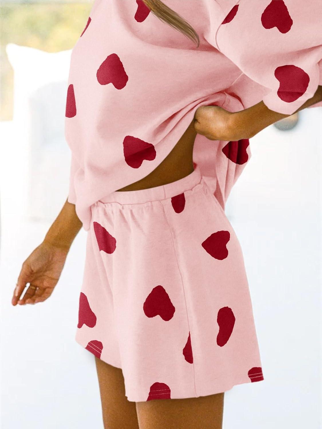 imageTankaneo Womens Pajama Sets 34 Sleeve Oversized Tops and Elastic Waist Shorts Lounge Sets LoungewearHeartpink