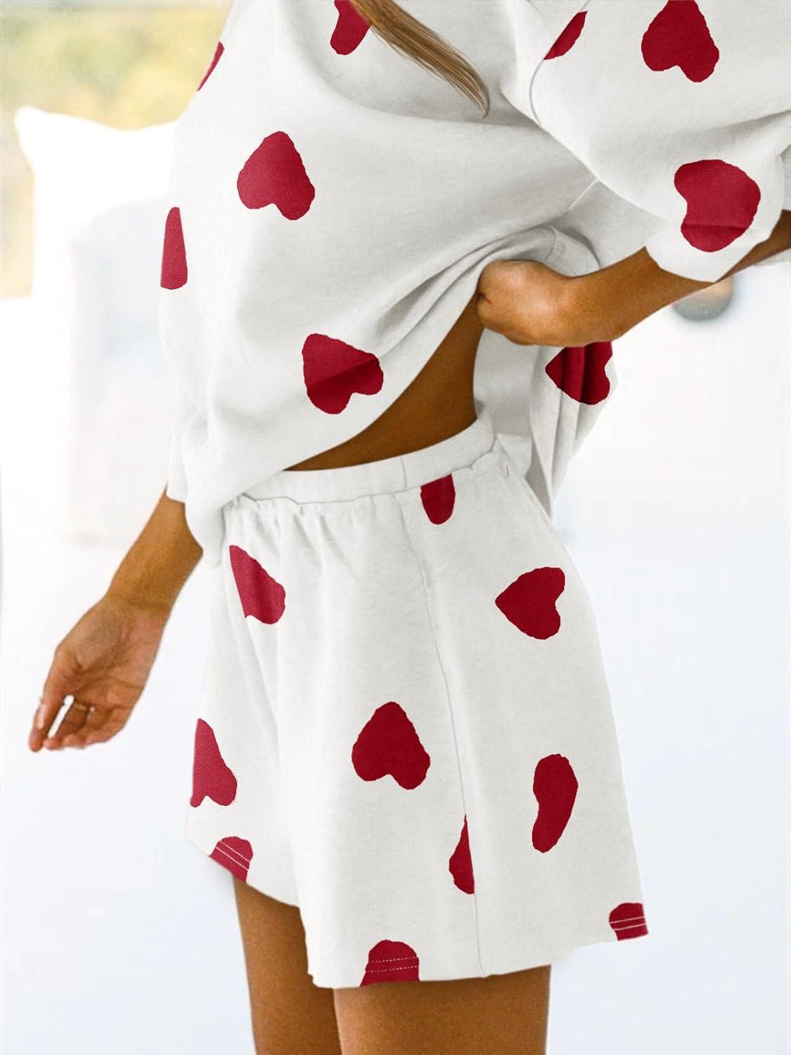 imageTankaneo Womens Pajama Sets 34 Sleeve Oversized Tops and Elastic Waist Shorts Lounge Sets LoungewearHeartwhite