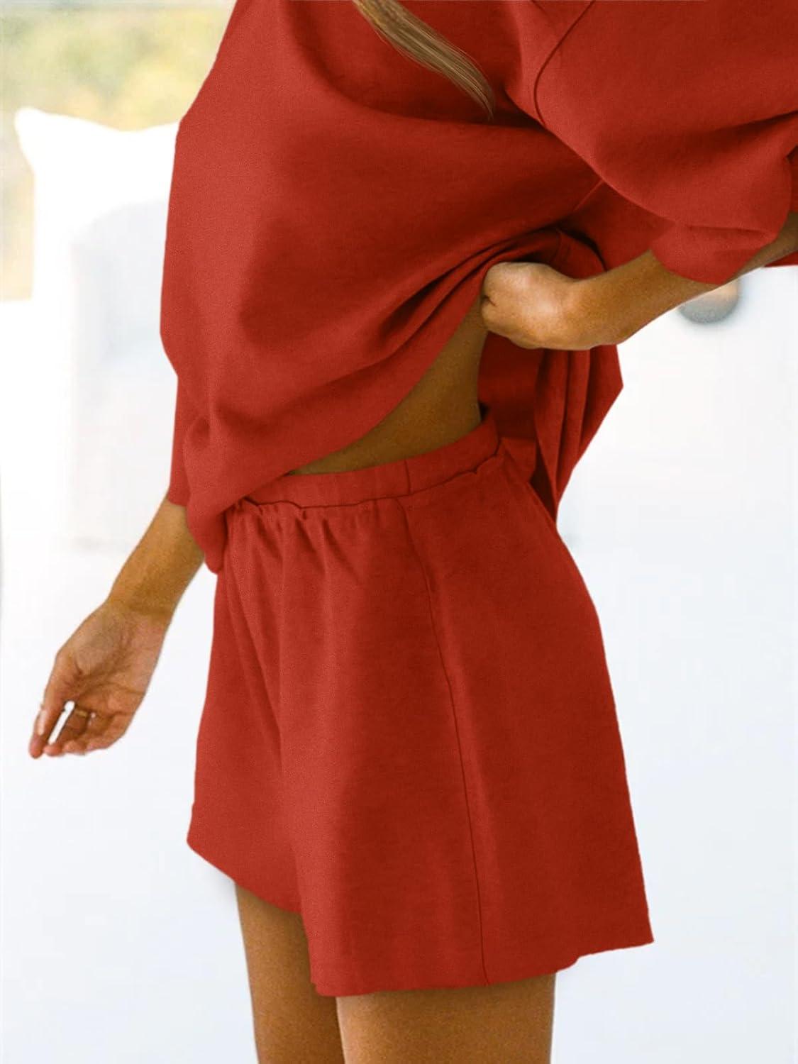 imageTankaneo Womens Pajama Sets 34 Sleeve Oversized Tops and Elastic Waist Shorts Lounge Sets LoungewearOrange