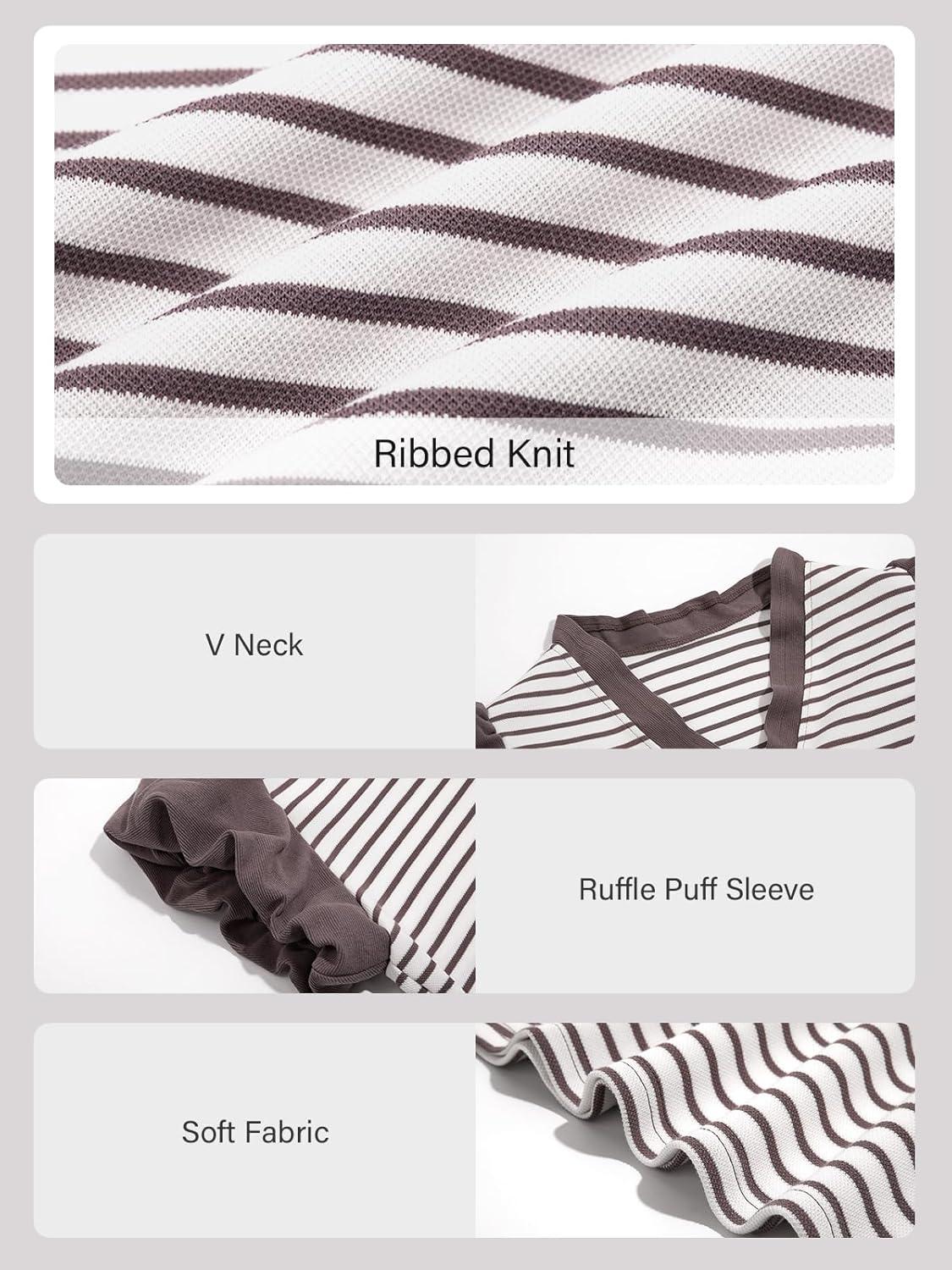 imageTankaneo Womens Ruffle Cap Sleeve Tank Tops Summer Casual Cute Color Block Striped Tshirts Pleated V Neck ShirtsPink