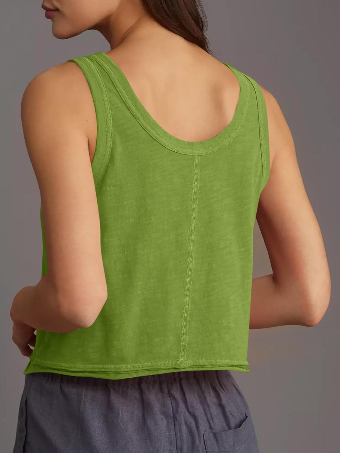 imageTankaneo Womens Scoop Neck Cropped Tank Tops Summer Casual Cotton Workout Sleeveless Shirts Loose Fit Basic TeeGreen
