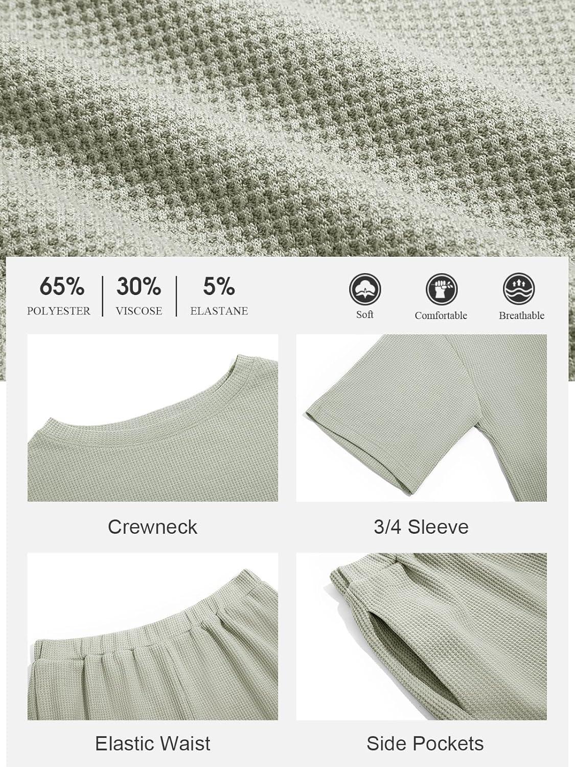 imageTankaneo Womens Short Sets 2 Piece Outfits 34 Sleeve Tops and Elastic Waist Shorts Lounge Set Casual LoungewearYellow