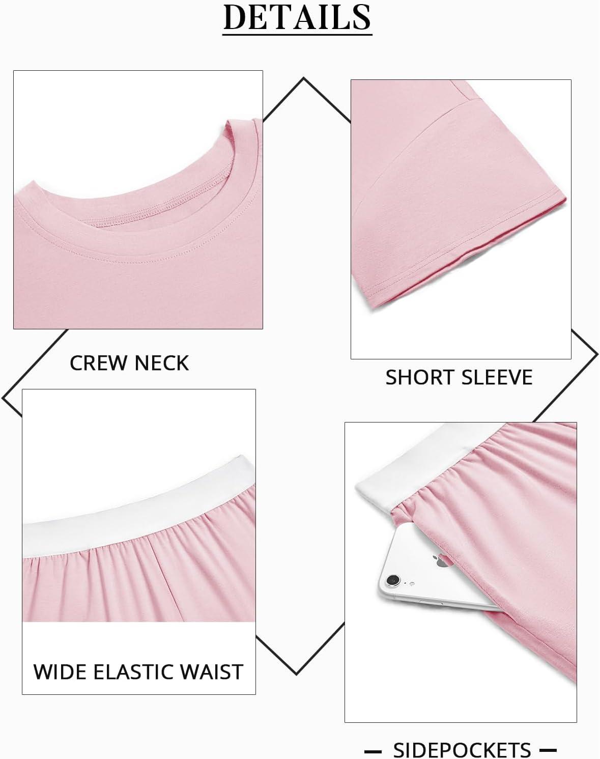 imageTankaneo Womens Short Sets 2 Piece Summer Vacation Outfits Short Sleeve Tshirts Elastic Waist Shorts Matching SetNude Pink