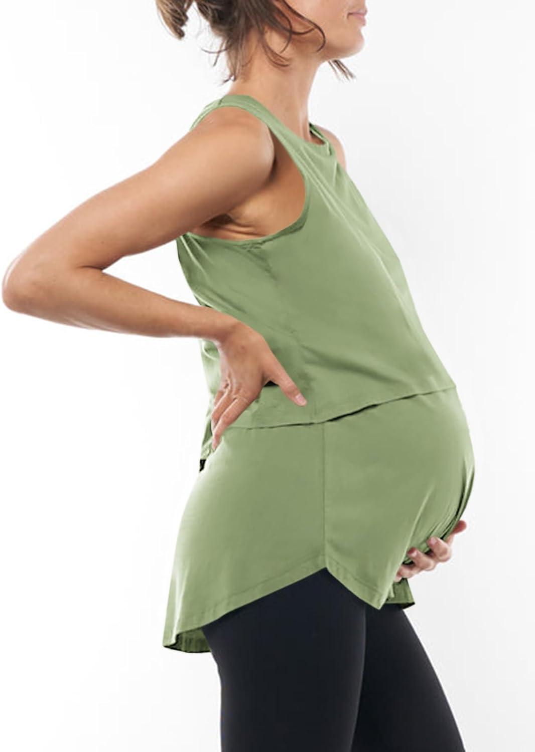 imageTankaneo Womens Summer Maternity Nursing Tank Tops Sleeveless Double Layer Breastfeeding Shirt Pregnancy ClothesArmy Green