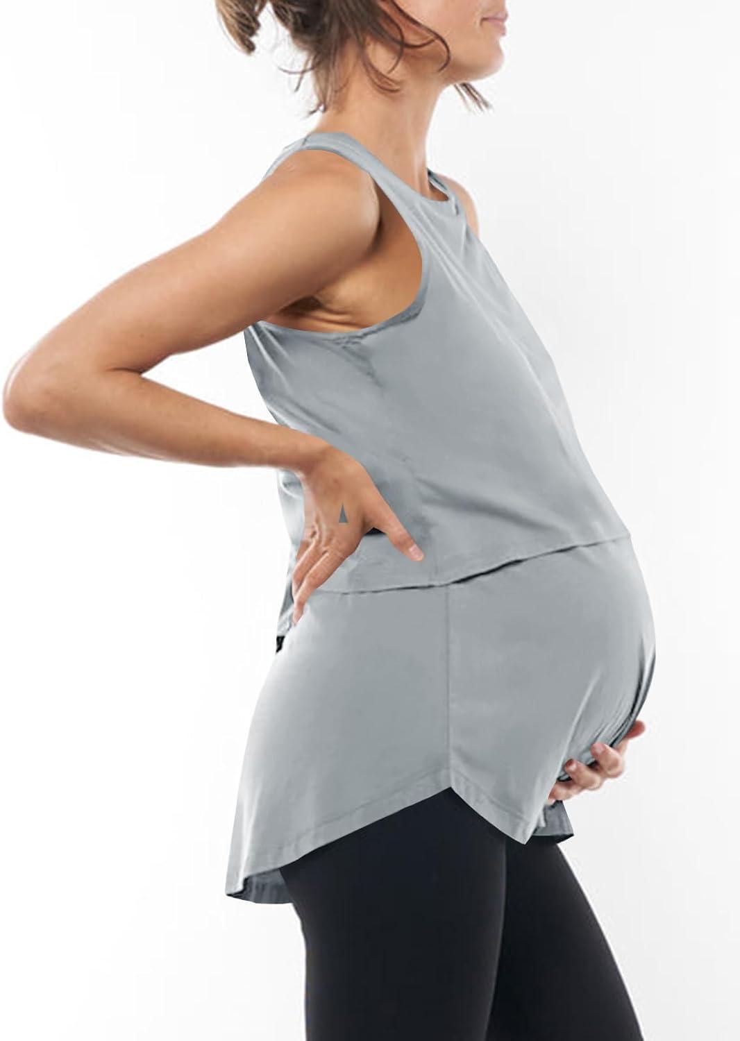 imageTankaneo Womens Summer Maternity Nursing Tank Tops Sleeveless Double Layer Breastfeeding Shirt Pregnancy ClothesGrey