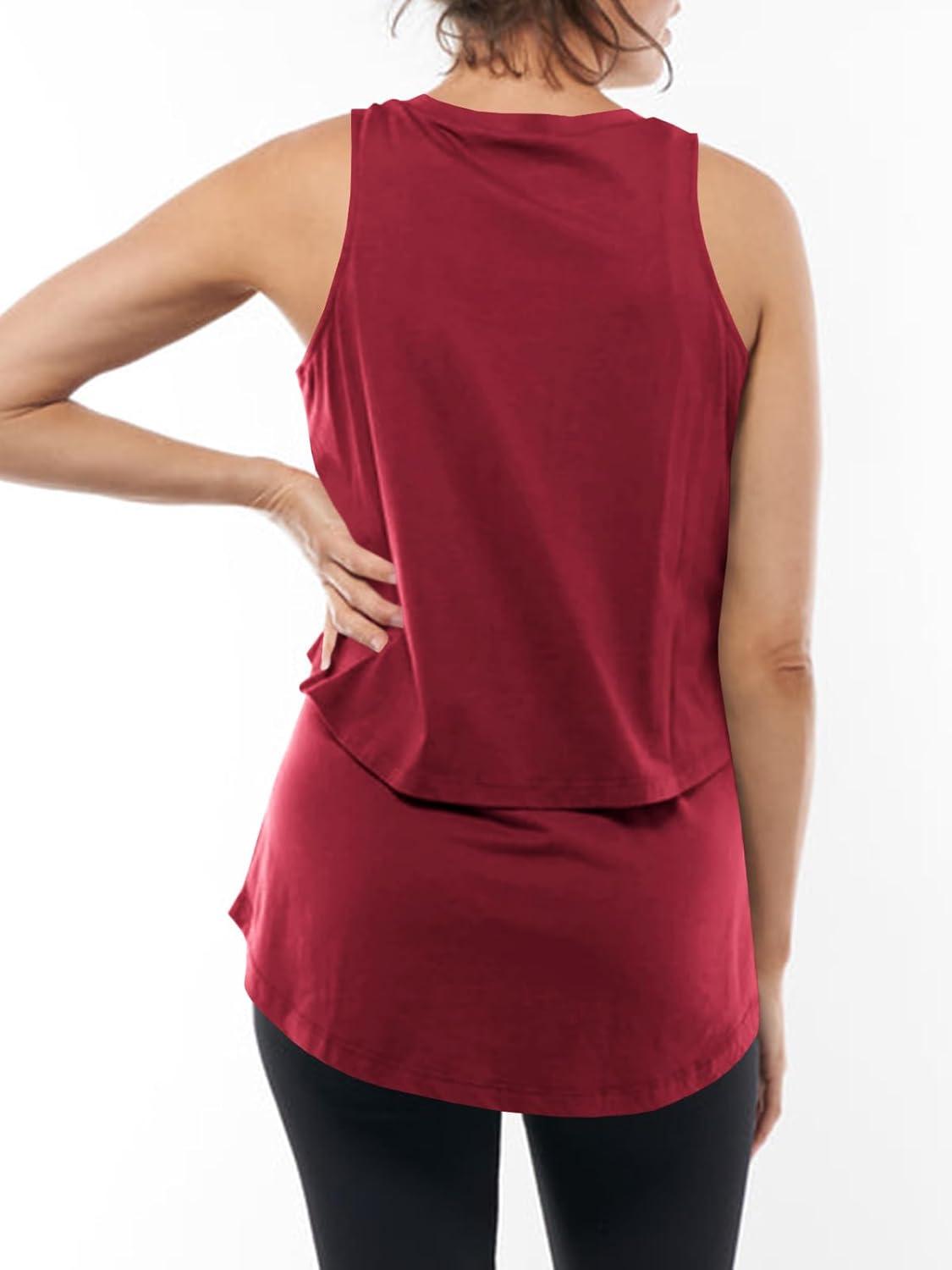 imageTankaneo Womens Summer Maternity Nursing Tank Tops Sleeveless Double Layer Breastfeeding Shirt Pregnancy ClothesWine Red