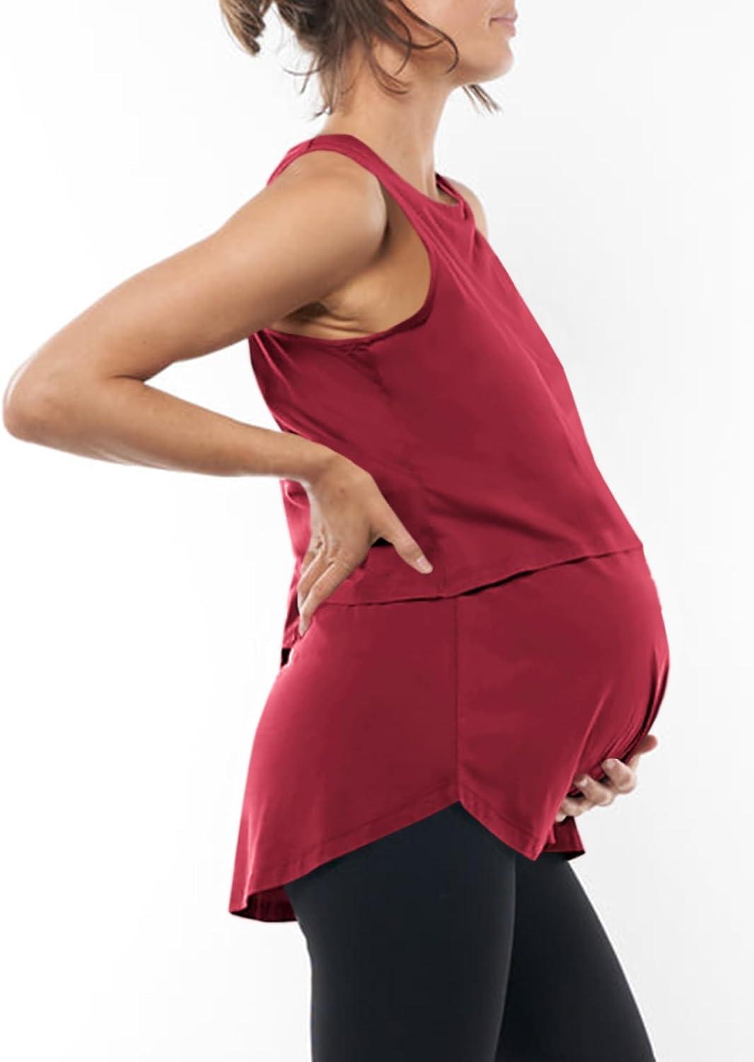 imageTankaneo Womens Summer Maternity Nursing Tank Tops Sleeveless Double Layer Breastfeeding Shirt Pregnancy ClothesWine Red