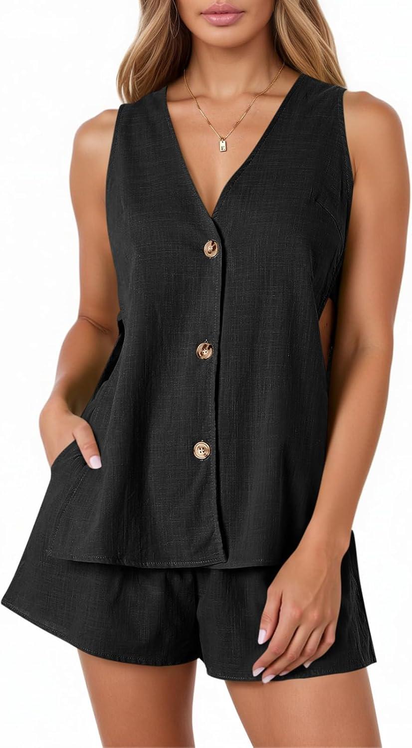 imageTankaneo Womens Summer Vacation Outfits Beach Travel Cruise Resort Wear 2 Piece Short Sets Casual Tank Tops and ShortsBlack