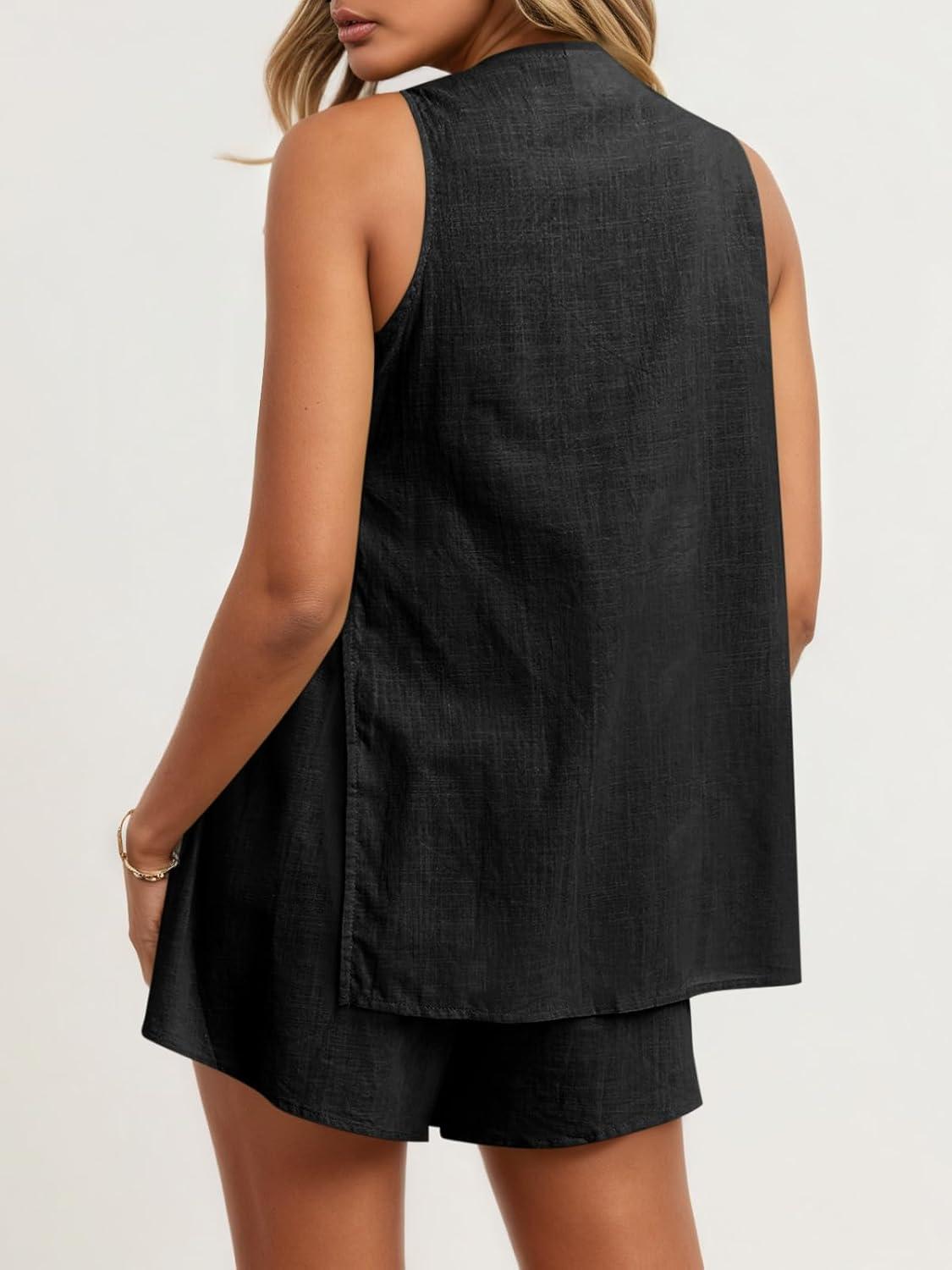 imageTankaneo Womens Summer Vacation Outfits Beach Travel Cruise Resort Wear 2 Piece Short Sets Casual Tank Tops and ShortsBlack