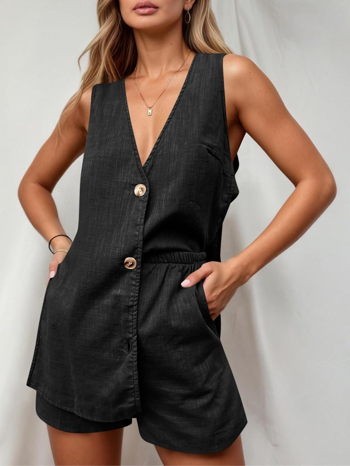 imageTankaneo Womens Summer Vacation Outfits Beach Travel Cruise Resort Wear 2 Piece Short Sets Casual Tank Tops and ShortsBlack