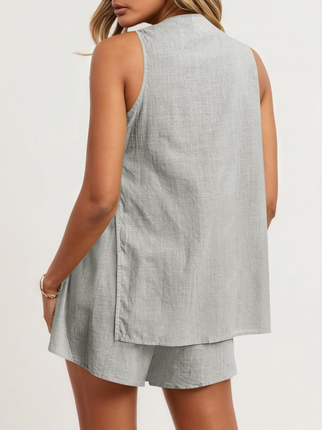 imageTankaneo Womens Summer Vacation Outfits Beach Travel Cruise Resort Wear 2 Piece Short Sets Casual Tank Tops and ShortsGrey