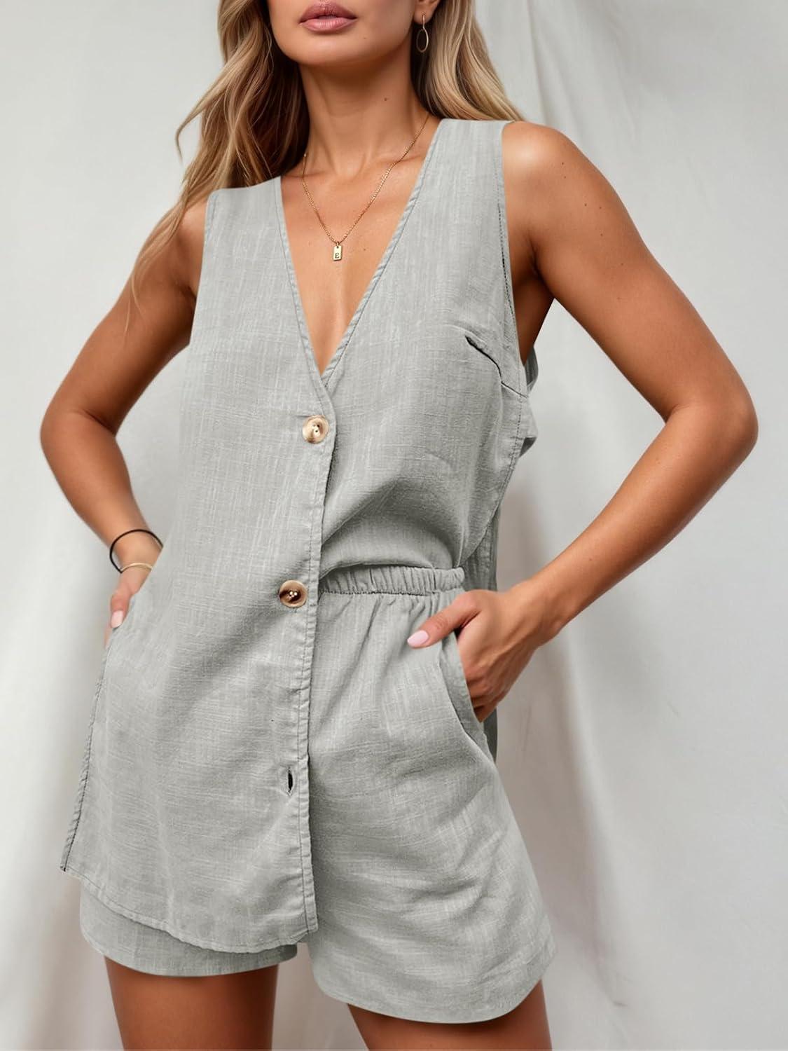 imageTankaneo Womens Summer Vacation Outfits Beach Travel Cruise Resort Wear 2 Piece Short Sets Casual Tank Tops and ShortsGrey