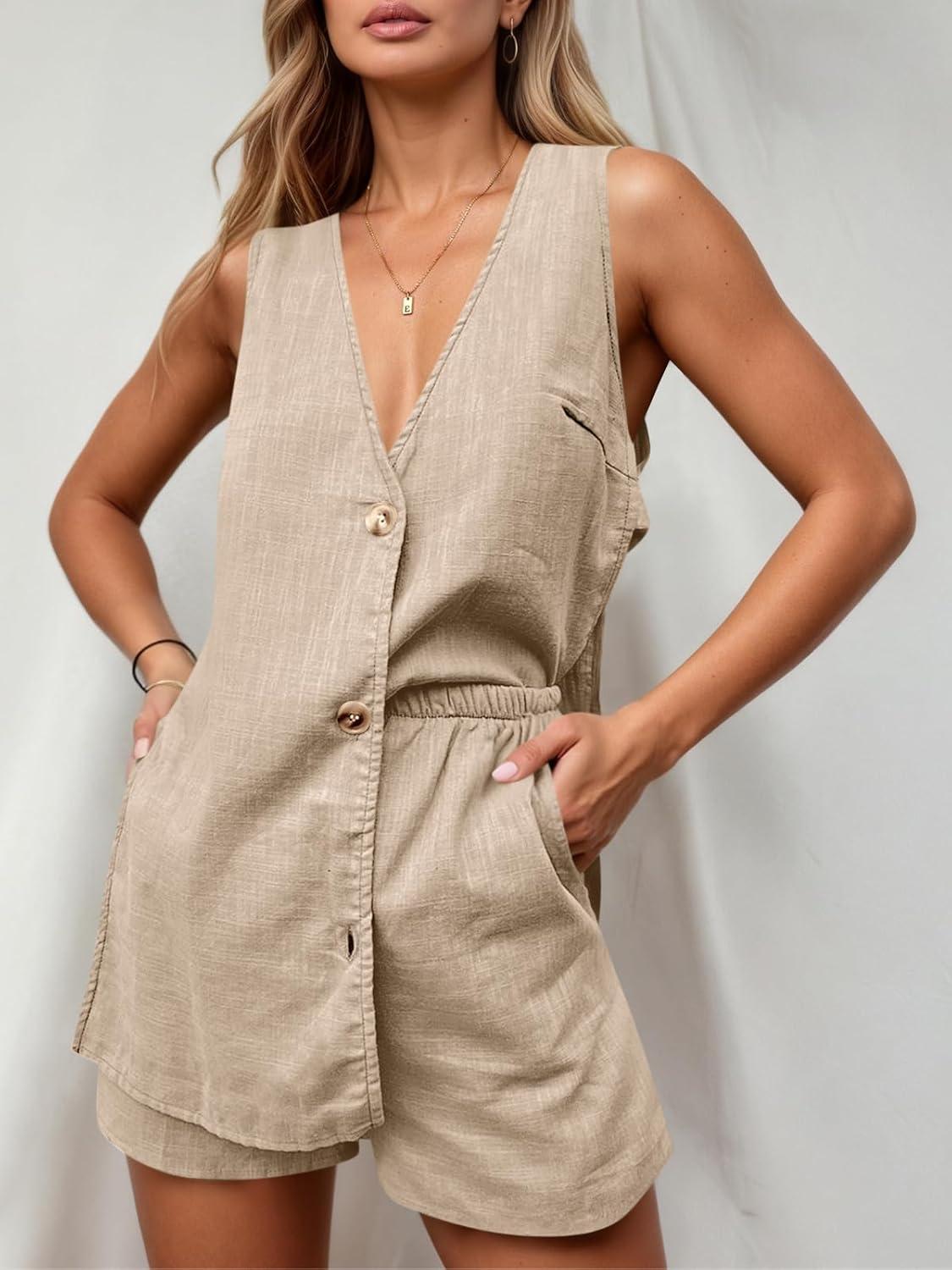 imageTankaneo Womens Summer Vacation Outfits Beach Travel Cruise Resort Wear 2 Piece Short Sets Casual Tank Tops and ShortsKhaki