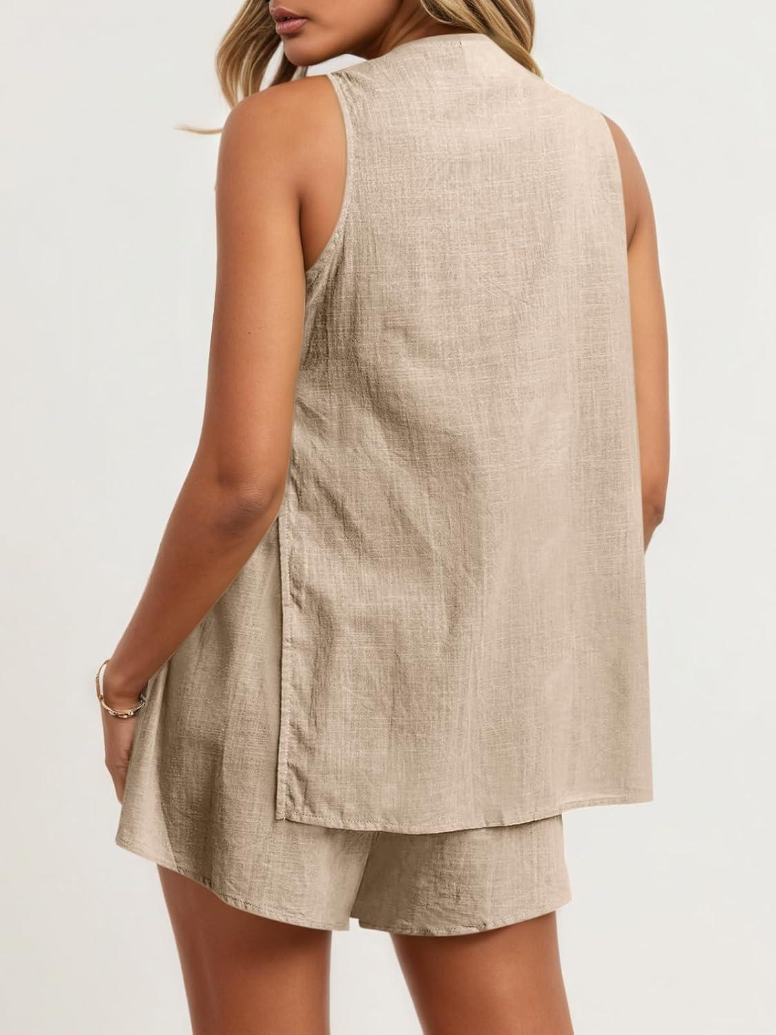 imageTankaneo Womens Summer Vacation Outfits Beach Travel Cruise Resort Wear 2 Piece Short Sets Casual Tank Tops and ShortsKhaki