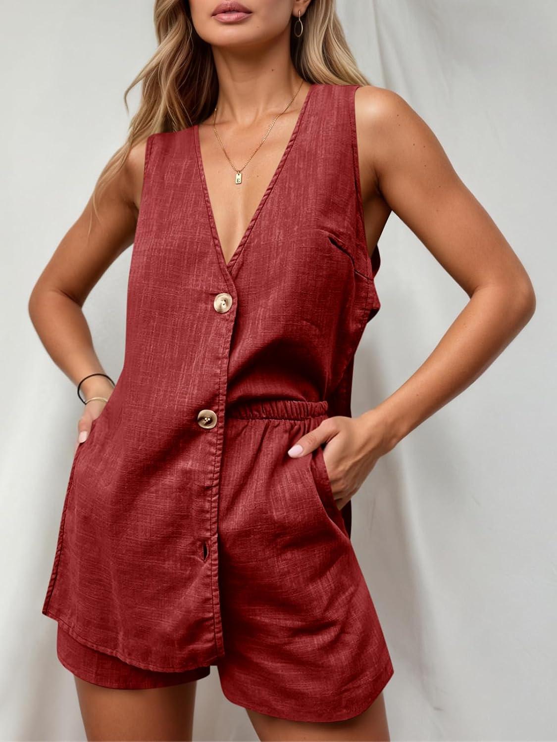 imageTankaneo Womens Summer Vacation Outfits Beach Travel Cruise Resort Wear 2 Piece Short Sets Casual Tank Tops and ShortsRed