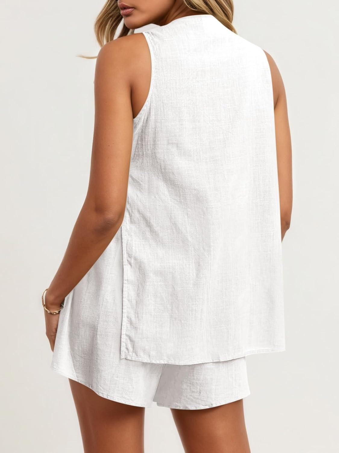 imageTankaneo Womens Summer Vacation Outfits Beach Travel Cruise Resort Wear 2 Piece Short Sets Casual Tank Tops and ShortsWhite