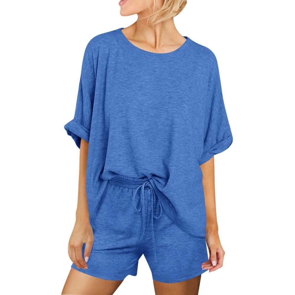imageTankaneo Womens 2 Piece Lounge Sets Oversized Short Sleeve Tshirts Drawstring Shorts Pajamas Summer OutfitsRoyal Blue