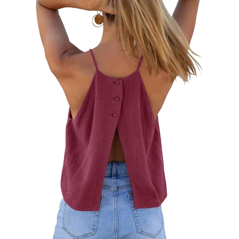 imageTankaneo Womens Summer Halter Crop Tank Tops Y2k Going Out Sleeveless Tee Shirts Open Back Beach CamisoleBurgundy