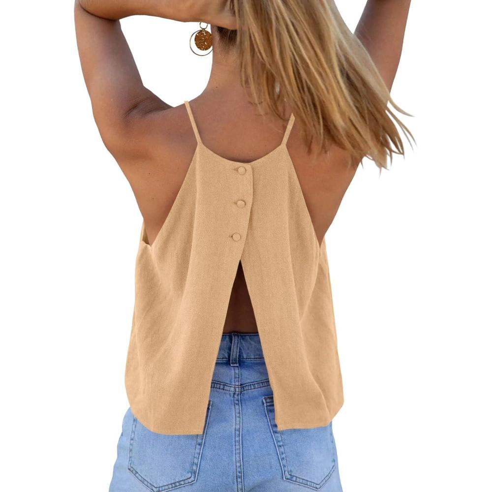 imageTankaneo Womens Summer Halter Crop Tank Tops Y2k Going Out Sleeveless Tee Shirts Open Back Beach CamisoleKhaki