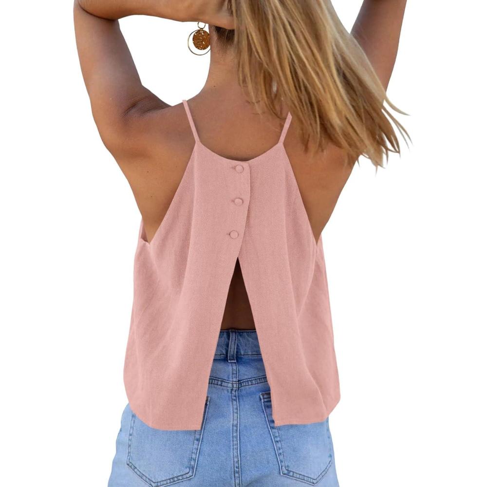 imageTankaneo Womens Summer Halter Crop Tank Tops Y2k Going Out Sleeveless Tee Shirts Open Back Beach CamisoleLight Pink