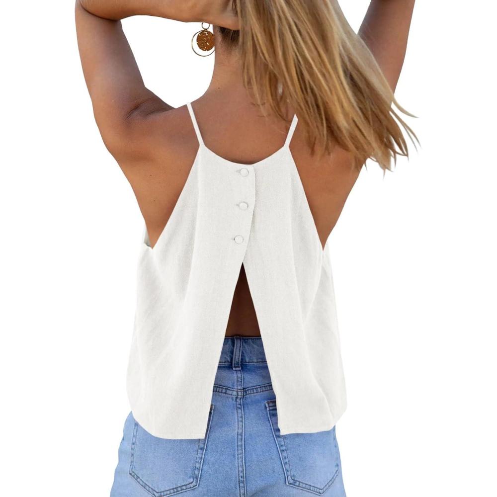 imageTankaneo Womens Summer Halter Crop Tank Tops Y2k Going Out Sleeveless Tee Shirts Open Back Beach CamisoleWhite