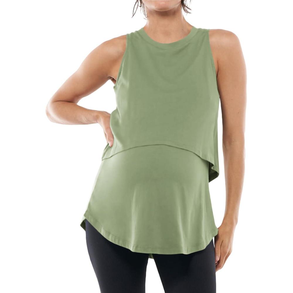 imageTankaneo Womens Summer Maternity Nursing Tank Tops Sleeveless Double Layer Breastfeeding Shirt Pregnancy ClothesArmy Green