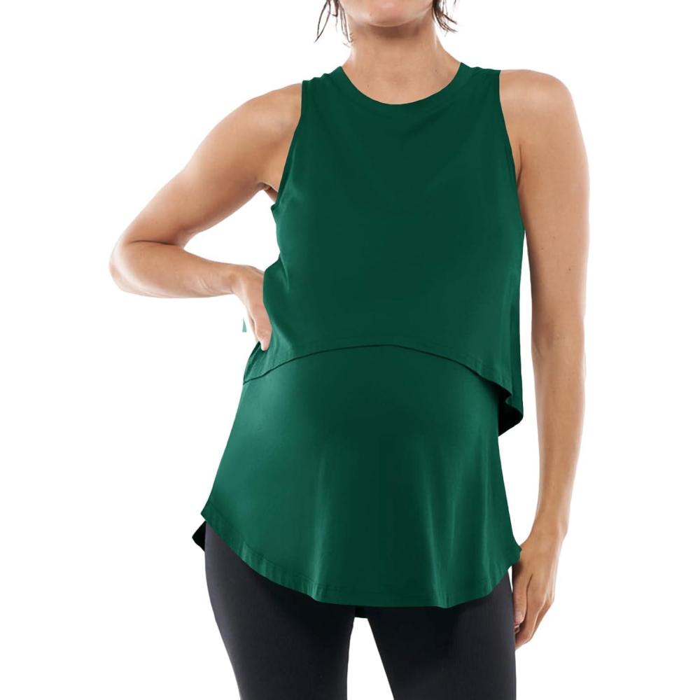 imageTankaneo Womens Summer Maternity Nursing Tank Tops Sleeveless Double Layer Breastfeeding Shirt Pregnancy ClothesDark Green
