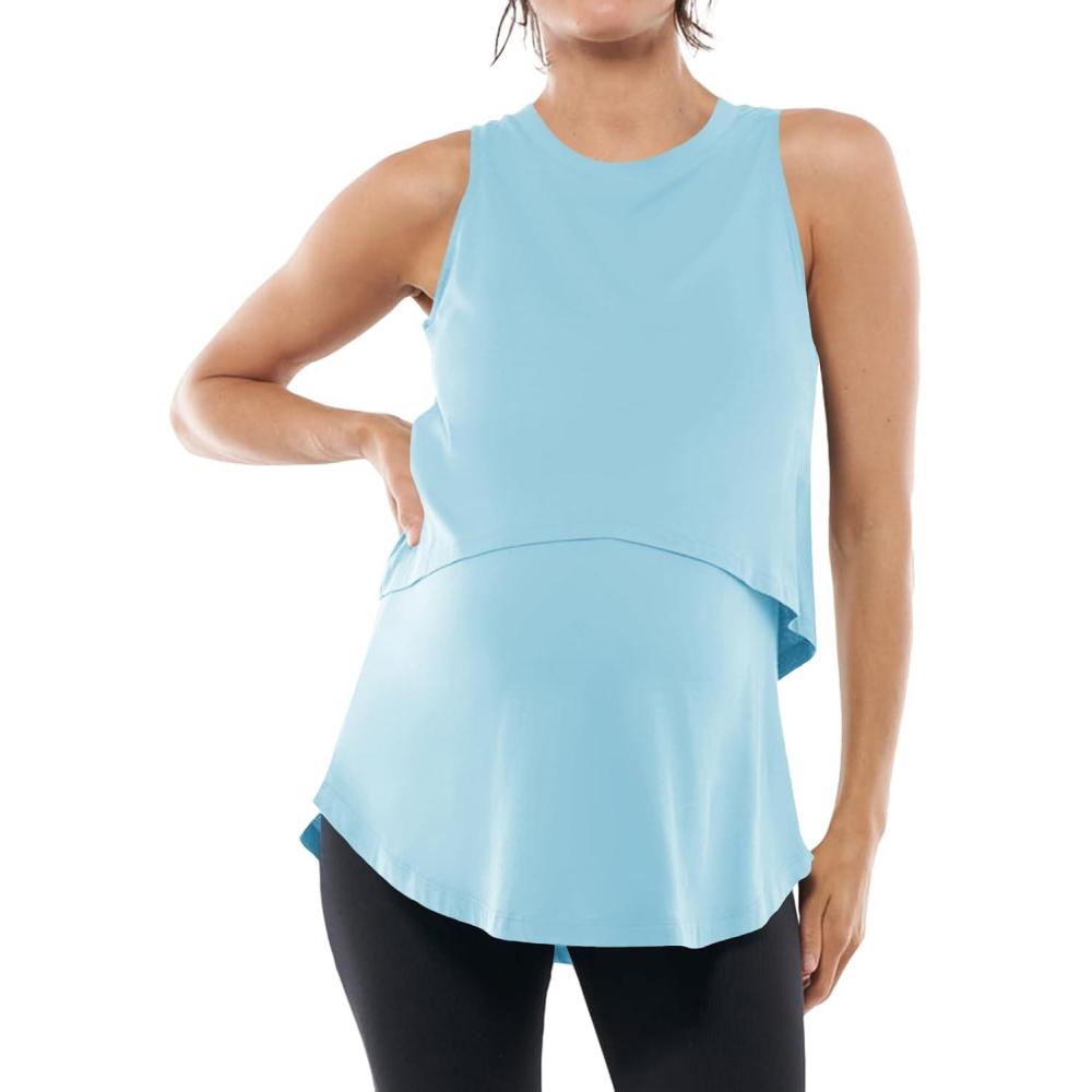 imageTankaneo Womens Summer Maternity Nursing Tank Tops Sleeveless Double Layer Breastfeeding Shirt Pregnancy ClothesLight Blue