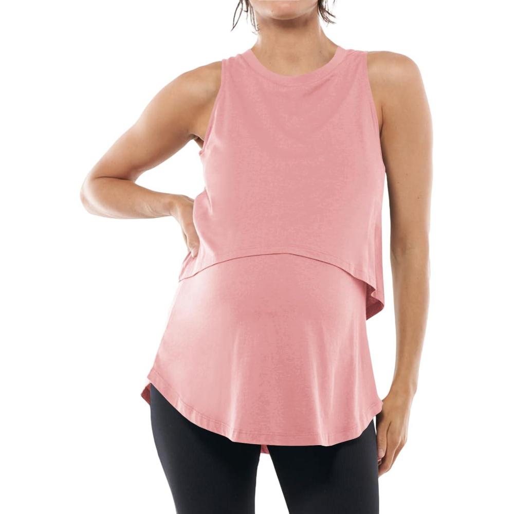 imageTankaneo Womens Summer Maternity Nursing Tank Tops Sleeveless Double Layer Breastfeeding Shirt Pregnancy ClothesPink