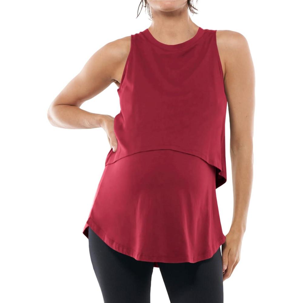 imageTankaneo Womens Summer Maternity Nursing Tank Tops Sleeveless Double Layer Breastfeeding Shirt Pregnancy ClothesWine Red