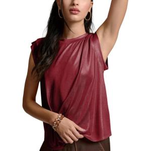 Tankaneo Women Sparkle Casual Tank Tops Summer Sleeveless Crewneck Vest Glitter Muscle Tee Shirts(Wine Red)