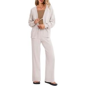 Tankaneo Womens 2 Piece Sweater Sets Oversized Tie Front Cardigan Elastic Waist Pants 2025 Matching Loungewear(Beige)