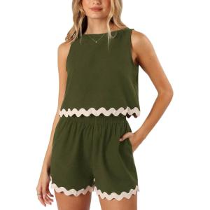 Tankaneo Womens 2 Piece Vacation Outfits Lounge Sets Casual Cropped Tank Tops Shorts Matching Set(Army Green)