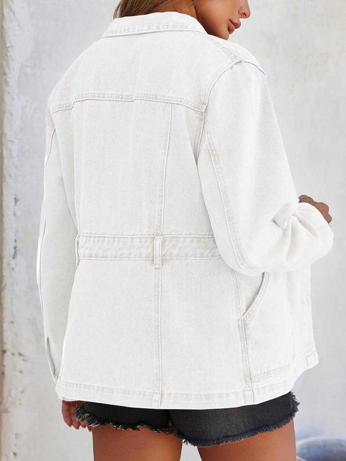 imageTankaneo Denim Jacket for Women Distressed Jean Jacket Button Down Oversized Shacket with Pockets 2025White